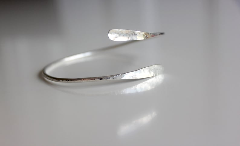 Silver Bangle, Adjustable Hammered Sterling Silver Bangle, Open Crossover Bangle, Solid Silver Bangle, Silver jewellery uk image 3