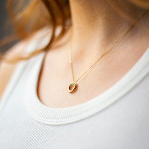 Solid recycled gold circles pendant necklace, 9 carat gold charm necklace,Small pendant on chain,Gold circle pendant,Real Gold necklace UK image 1
