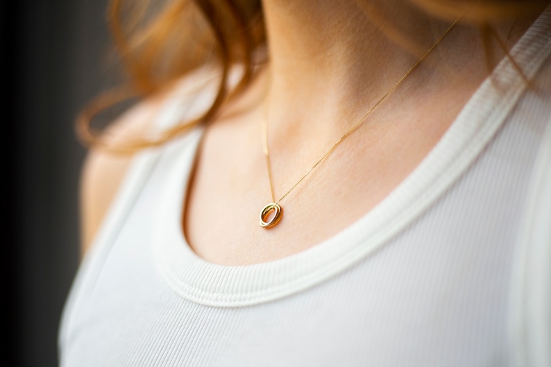 Solid recycled gold circles pendant necklace, 9 carat gold charm necklace,Small pendant on chain,Gold circle pendant,Real Gold necklace UK image 1