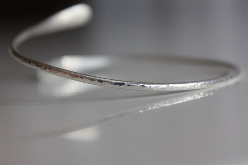 Silver Bangle, Adjustable Hammered Sterling Silver Bangle, Open Crossover Bangle, Solid Silver Bangle, Silver jewellery uk image 4