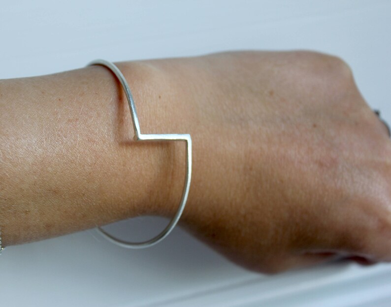 Solid Silver Bangle, Sterling Silver Bangle, Unusual Bangle, Geometric Bangle, Minimalist Contemporary Silver Bangle, Silver Jewellery image 3