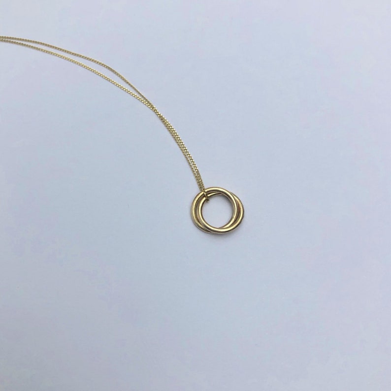 Solid recycled gold circles pendant necklace, 9 carat gold charm necklace,Small pendant on chain,Gold circle pendant,Real Gold necklace UK image 4