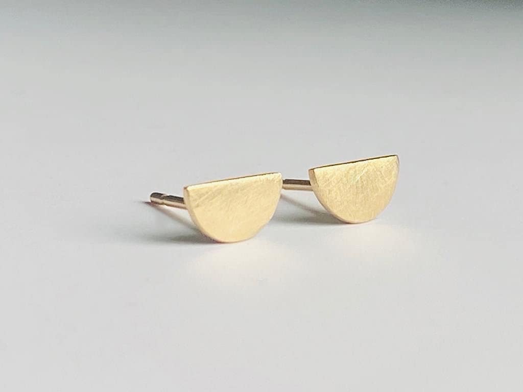 Solid Gold Stud Earrings, Small Recycled Moon Minimalist Earrings UK