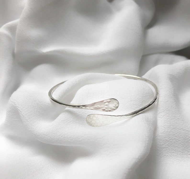 Silver Bangle, Adjustable Hammered Sterling Silver Bangle, Open Crossover Bangle, Solid Silver Bangle, Silver jewellery uk image 2