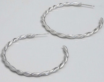 Large Hoop Earrings UK, Twist Hoops, Silver Hoop Earrings, Recycled Silver Jewellery, Sterling Silver Earrings UK