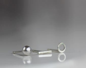 Silver Stud Earrings, Small Studs, Mismatched Earrings, Minimalist Studs, Simple Studs, Set of Three Earrings, Jewellery UK