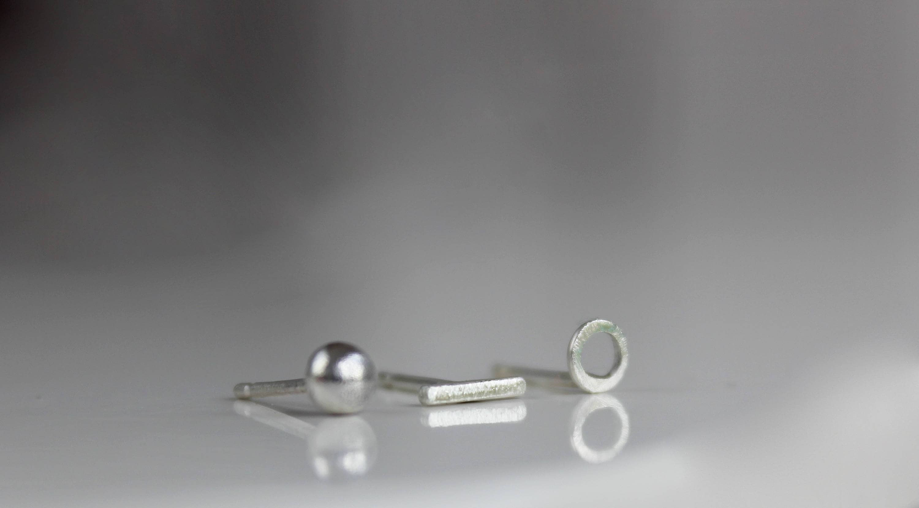 Silver Stud Earrings, Small Studs, Mismatched Minimalist Simple Set Of Three Jewellery UK