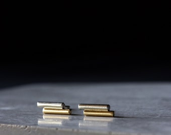 Bar-Ohrstecker aus Gold und Silber, Bar-Ohrstecker, Ohrstecker aus massivem Gold und Silber, kleine Goldohrringe, gemischte Metallohrringe