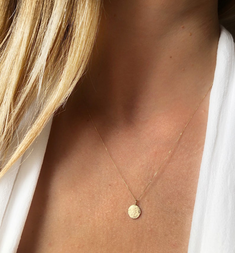 Solid Gold Disc Pendant Necklace 9 Carat Gold Charm Necklace Etsy UK