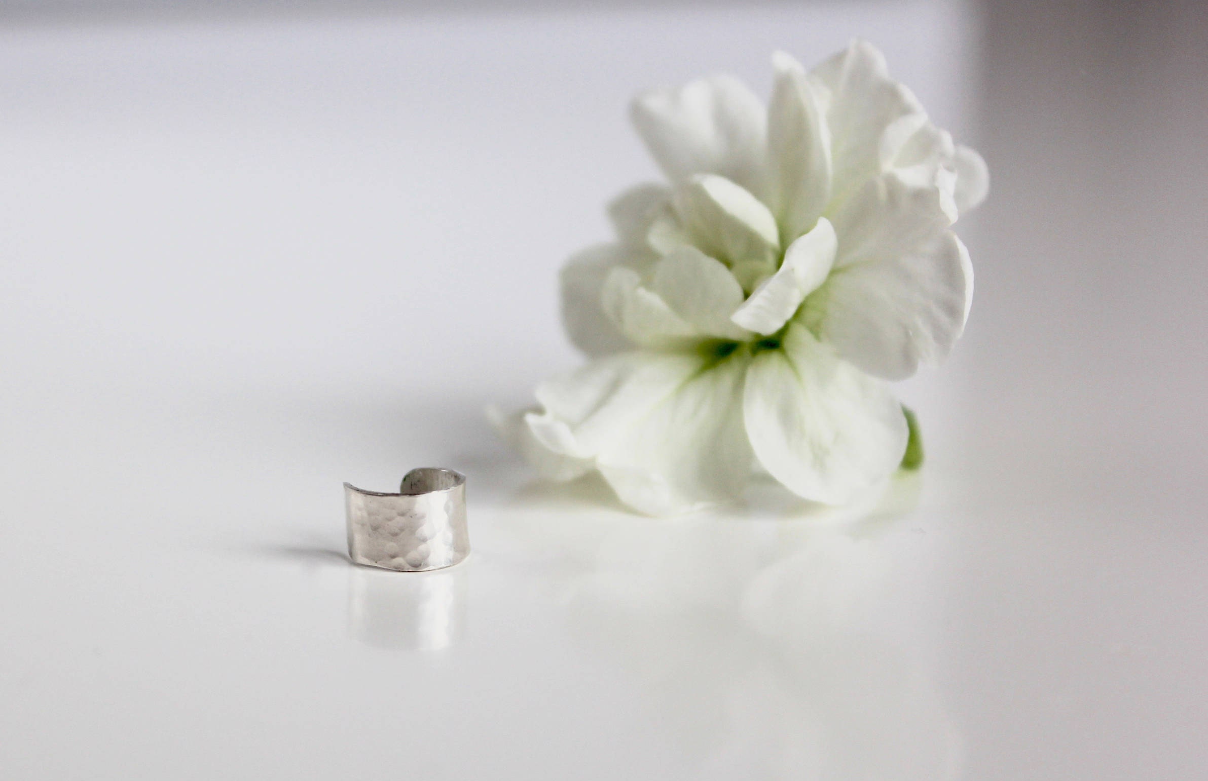 sterling Silver Ear Cuff, Adjustable Hammered Personalised Band, Eco Cuff