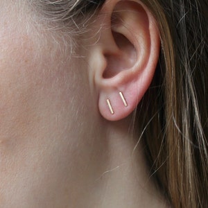 Gold Stud Earrings, Bar Stud Earrings, Solid Gold Stud Earrings, Small Gold Earrings, Brushed Gold Earrings, Simple Stud Earrings