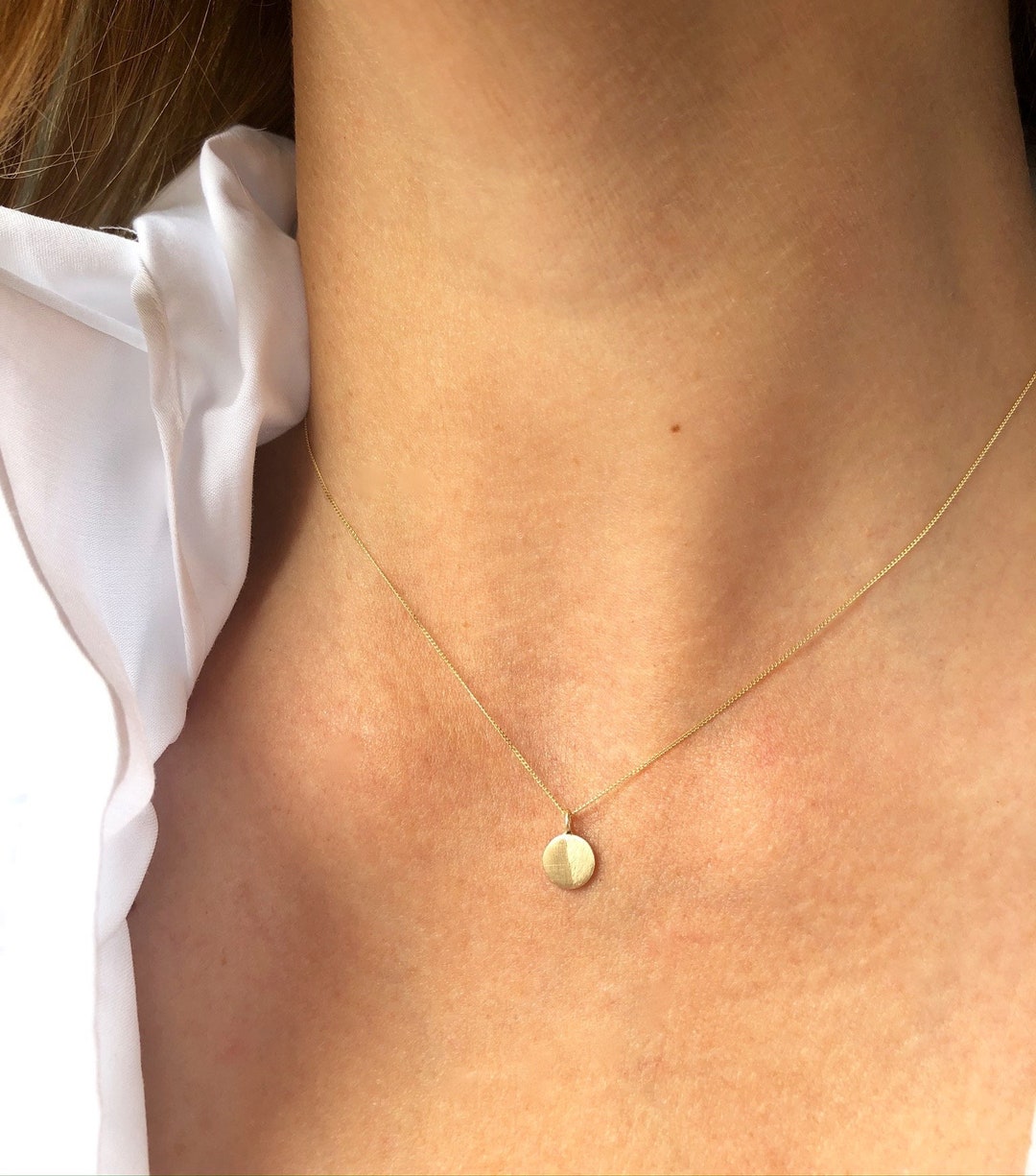 Solid Recycled Gold Disc Pendant Necklace 9 Carat Gold Charm