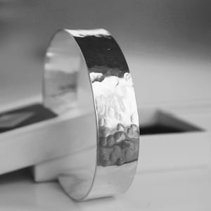 Solid Silver Cuff Bangle, Wide Silver Cuff Bangle, Hammered Silver Bangle, Open Bangle, Silver Bangle, Engraved Jewellery