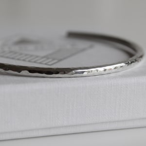 Hammered Silver Cuff Bangle, Sterling Silver Cuff Bangle, Simple Cuff Bangle, Open Bangle, Silver Bangle, Silver Jewellery UK image 3