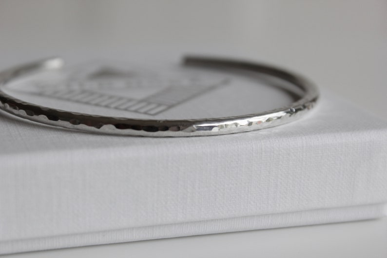 Hammered Silver Cuff Bangle, Sterling Silver Cuff Bangle, Simple Cuff Bangle, Open Bangle, Silver Bangle, Silver Jewellery UK image 3
