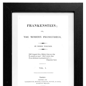Frankenstein, Mary Shelley, A4, eerste editie, INSTANT DIGITAL DOWNLOAD, Art Print, kunst aan de muur, afdrukbaar, pdf, Vintage, Oldie, boeken, lezen