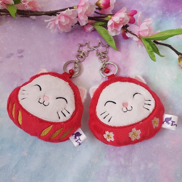 Kawaii Daruma Katze Schlüsselanhänger