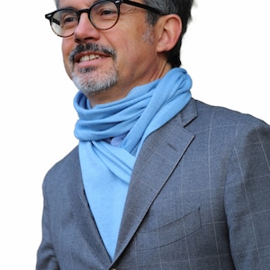 Men&#39;s Cashmere Scarf, Sky Blue color. Light cashmere wool scarf, comfortable neck warmer for man and perfect for stylish business outfit
