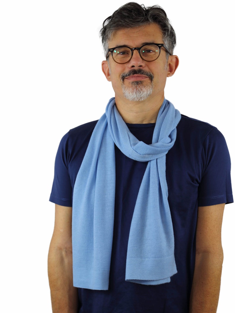 Men's Cashmere Scarf Sky Blue Color. Light Cashmere Wool Etsy