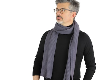 Gray ribbed cashmere scarf for men. Provides winter warmth any man will love. Chunky scarf available in many colors. Classic style for him