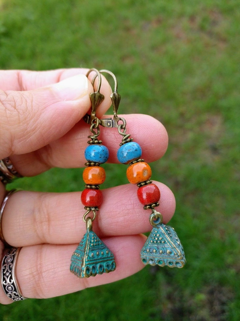 Boho Earrings Colorful Earrings Long Earrings Bohemian Etsy