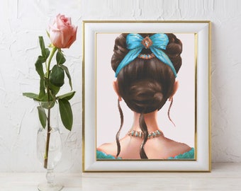 Princess Cross Stitch Pattern, Princess Jasmine Counted Cross Stitch Pattern, Sketch Art, Girls Bedroom, Nursery Decor, Kids Room Decor
