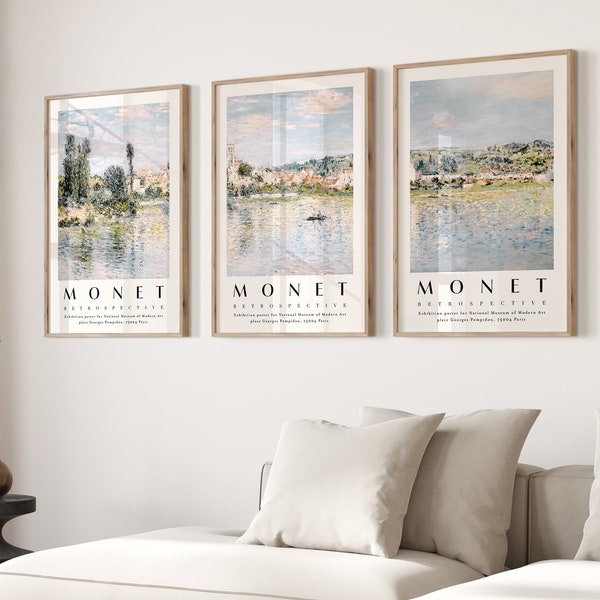Claude Monet Set of 3, Nature Poster, Minimalist Gallery Wall, Monet Exhibition Prints, Printable Wall Decor, Abstract Art, Monet Wall Art