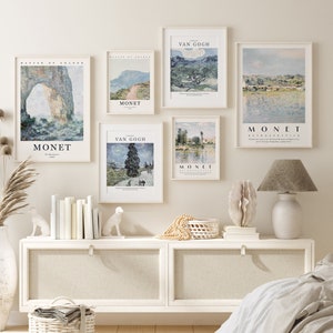 Monet Print Set of 6, Gallery Wall Art, Claude Monet Art Exhibition Poster, Pastel Tones Monet Poster, Art Print, Home Decor Claude Monet