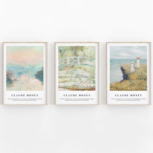 Claude Monet Set of 3, Nature Poster, Minimalist Gallery Wall, Monet Exhibition Prints, Printable Wall Decor, Abstract Art, Monet Wall Art