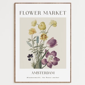 Póster del mercado de flores, galería de pared de Ámsterdam, póster de flores vintage, letrero del mercado de flores, impresión de arte floral para pared, póster vintage de Ámsterdam