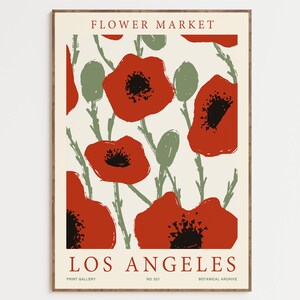 Cartel del mercado de flores, mercado de flores de Los Ángeles, cartel de flores vintage, letrero del mercado de flores, impresión de arte de pared floral, cartel vintage
