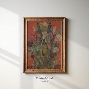 ヴィンテージの花の油絵｜アンティーク植物静物画（印刷用ダウンロード