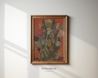 ヴィンテージの花の油絵｜アンティーク植物静物画（印刷用ダウンロード