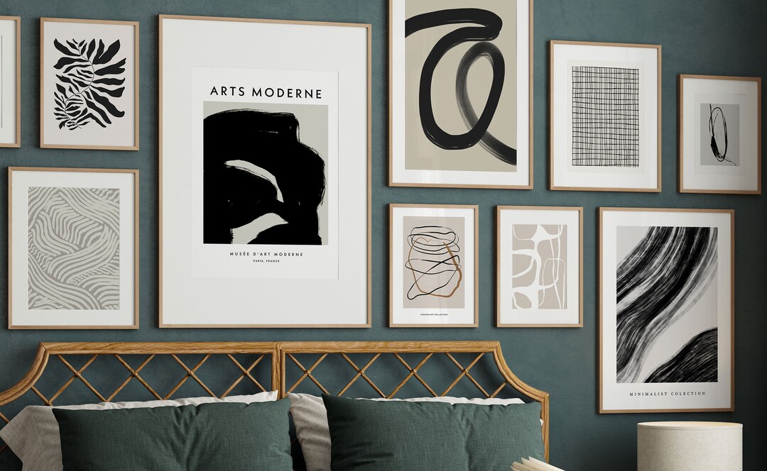Abstract Print Set of 9, Bundle Print Set, Neutral Abstract Art ...