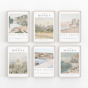 Monet Print Set of 6, Gallery Wall Art, Claude Monet Art Exhibition Poster, Pastel Tones Monet Poster, Art Print, Home Decor Claude Monet