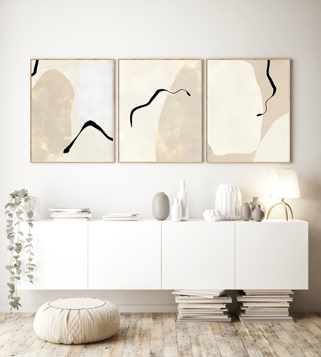 Set of 3 Abstract Art Mid Century Modern Print Neutral - Etsy