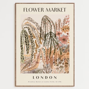 Póster del mercado de flores, cartel de la galería de Londres sobre el mercado de flores, póster vintage de flores, letrero del mercado de flores, impresión de arte floral para pared, póster vintage