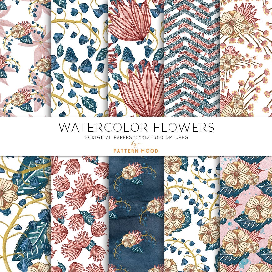 Aquarell Blumen Papier Muster Hochzeit Papier Hintergrund ...