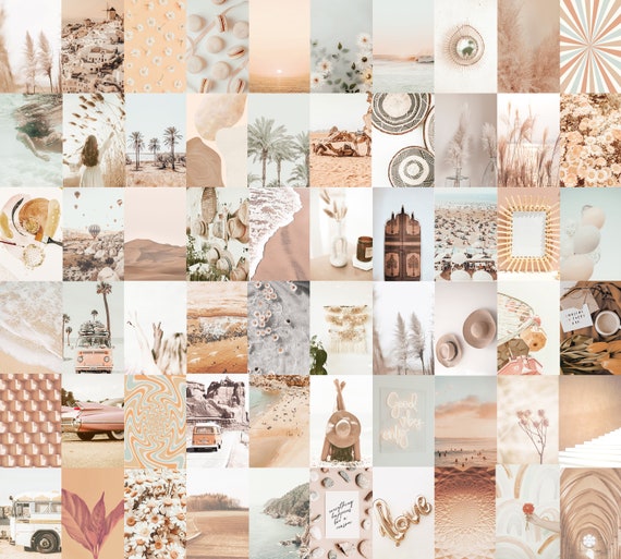 ANERZA Beige Boho Wall Collage Kit with 70 Aesthetic Pictures and Stickers  for Teen Girl's Bedroom