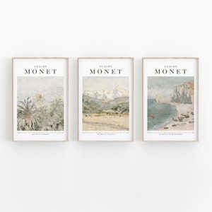 Claude Monet Set di 3, Poster Monet, Parete della Galleria Minimalista, Stampe della Mostra Monet, Decorazione da Parete Stampabile, Poster Stampabile, Arte da Parete