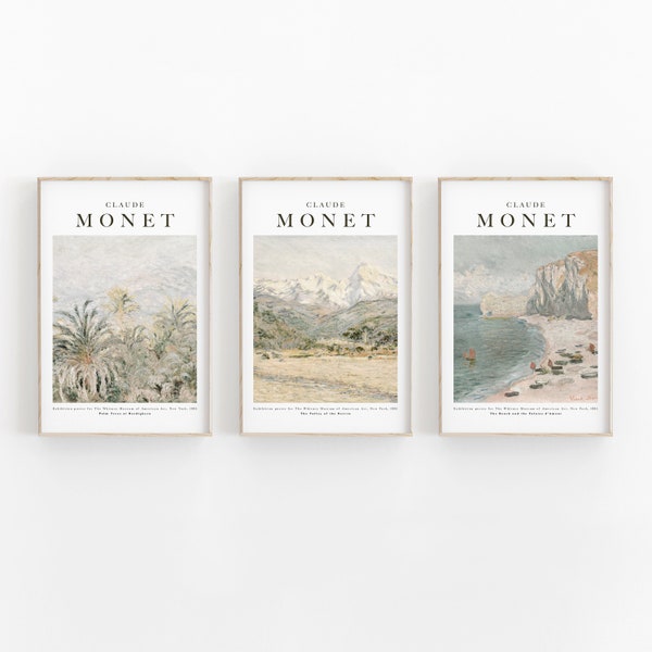 Claude Monet Set of 3, Monet Poster, Minimalist Gallery Wall, Monet Exhibition Prints, Printable Wall Decor, Printable Poster, Wall Art