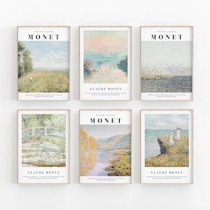 Monet Print Set of 6, Gallery Wall Art, Claude Monet Art Exhibition Poster, Pastel Tones Monet Poster, Art Print, Home Decor Claude Monet