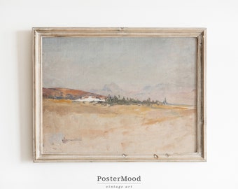 Vintage Coastal Landscape Watercolor Painting: Farmhouse Wall Art (Digital Download)