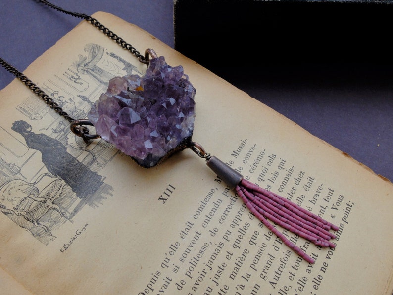 Raw Amethyst Necklace Stone Copper Pendant Wicca Goddess Statement Jewelry Electroformed Jewelry Gifts for Her Boho Crystal Necklace