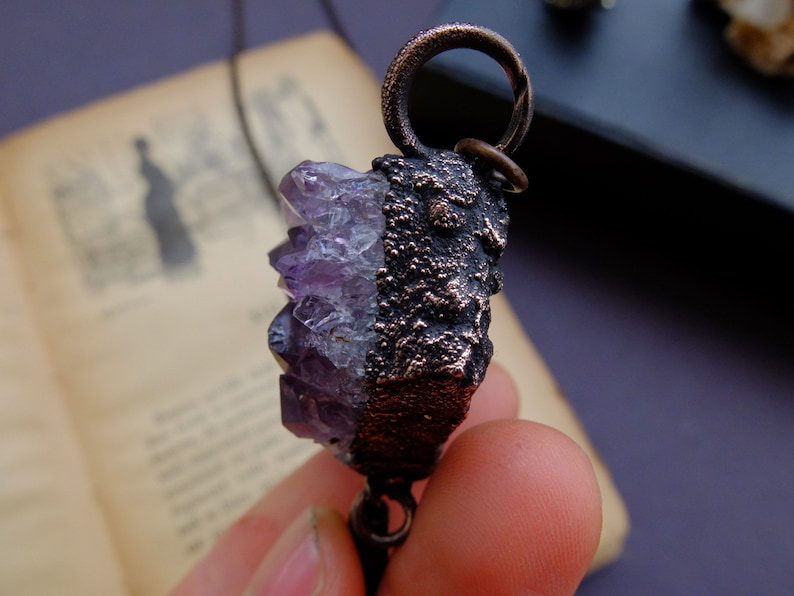 Raw Amethyst Necklace Stone Copper Pendant Wicca Goddess Statement Jewelry Electroformed Jewelry Gifts for Her Boho Crystal Necklace