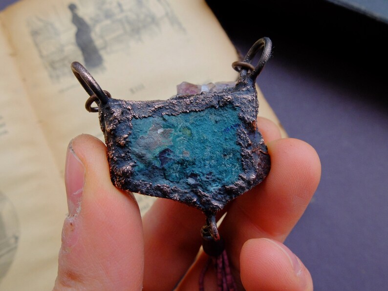 Raw Amethyst Necklace Stone Copper Pendant Wicca Goddess Statement Jewelry Electroformed Jewelry Gifts for Her Boho Crystal Necklace