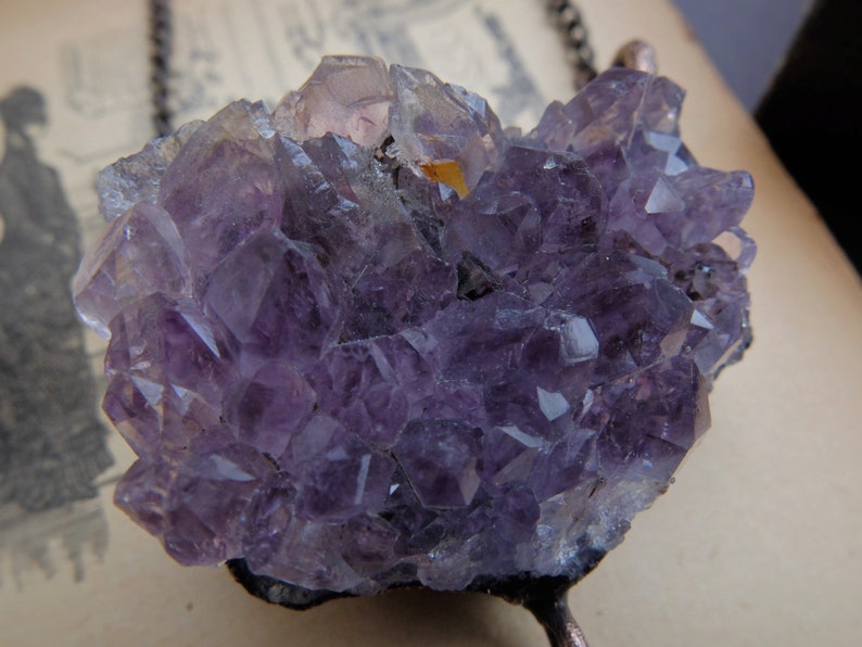 Raw Amethyst Necklace Stone Copper Pendant Wicca Goddess Statement Jewelry Electroformed Jewelry Gifts for Her Boho Crystal Necklace