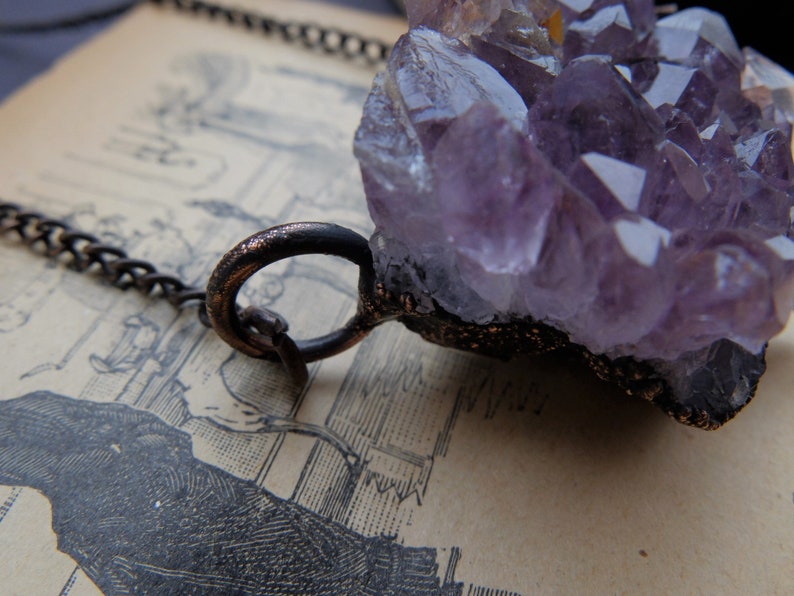 Raw Amethyst Necklace Stone Copper Pendant Wicca Goddess Statement Jewelry Electroformed Jewelry Gifts for Her Boho Crystal Necklace