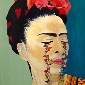 Portret Butterfly Cry mojej meksykańskiej bohaterki Piękna żona Diego Rivery Malowany ręcznie wydruk artysty wykonany na zamówienie w siedmiu rozmiarach
