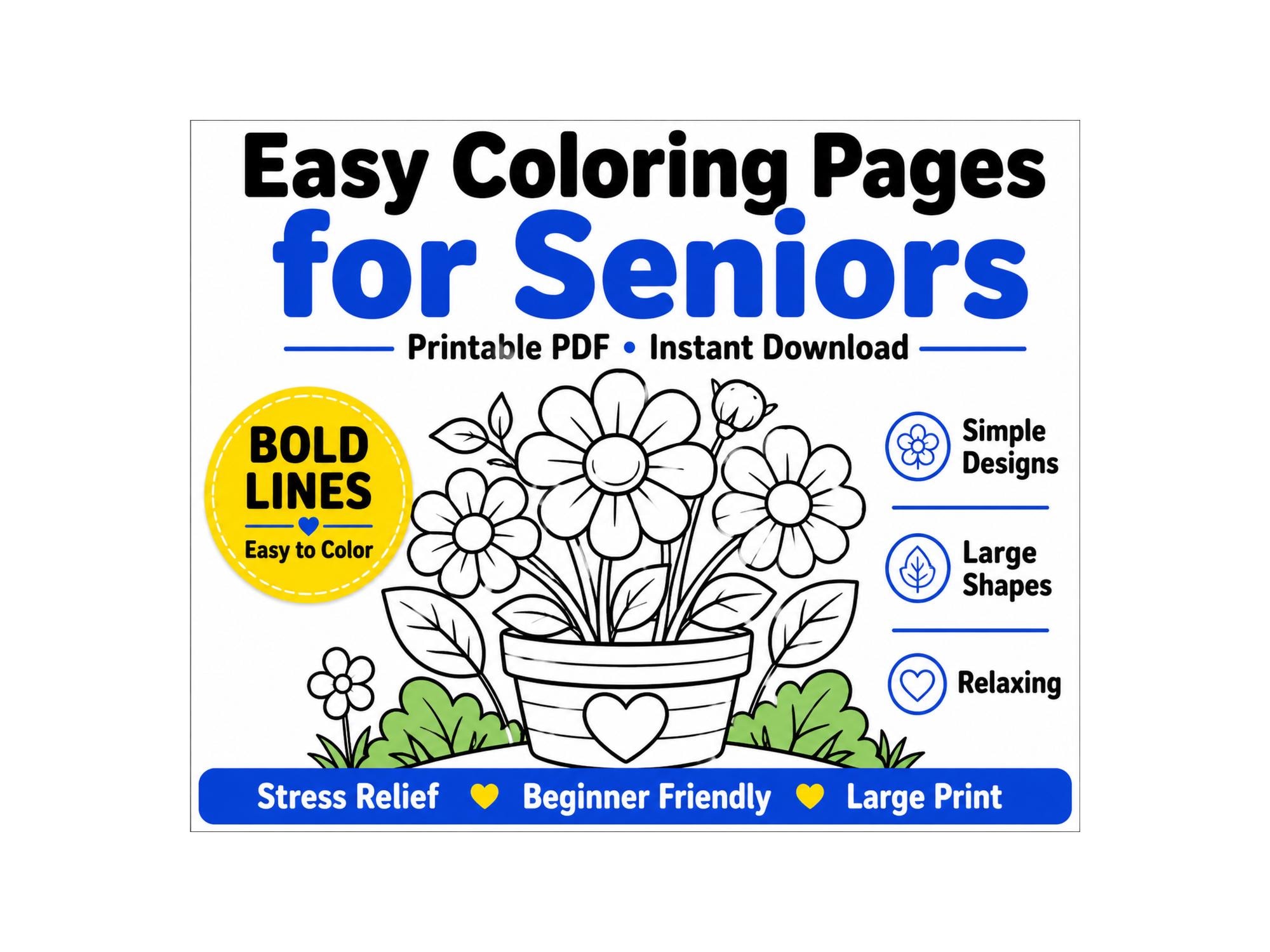 Easy Coloring Pages for Seniors Printable PDF Large Print Simple